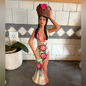 MEXICANA Ceramic Figurine with Pink and Green Floral Design
